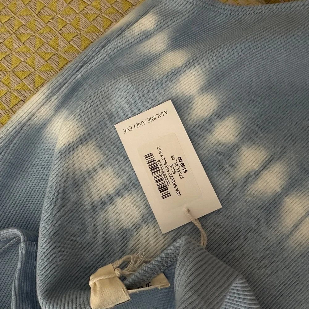 NWT Maurie + Eve Blue and White Ribbed Bodysuit Size 4 - Picture 5 of 5